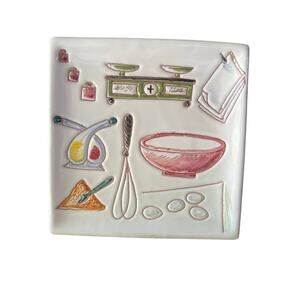 Vintage 60s Hand Painted Italian Terracotta Square Crudite Plate Kitchen Theme